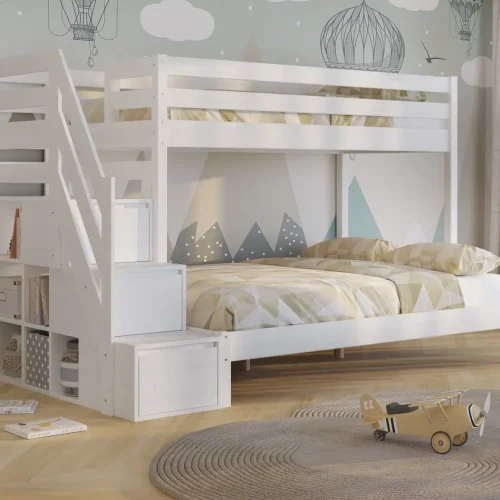 Łóżko piętrowe Sen Trio białe ze schodkami