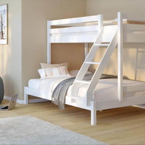 Białe łóżko piętrowe 3 osobowe