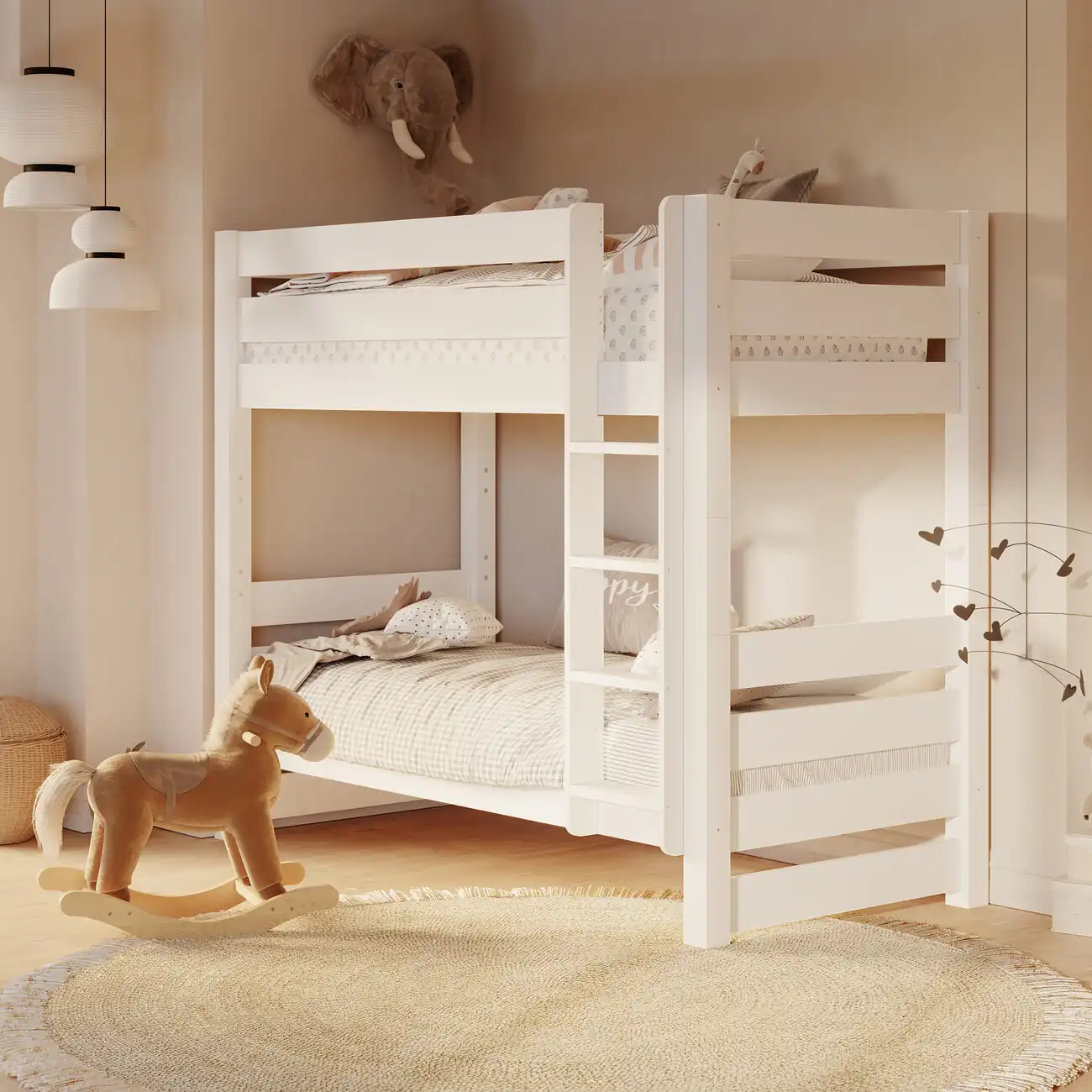 Sosnowe białe łóżko piętrowe Jan 1 Sosnowe białe łóżko piętrowe Jan