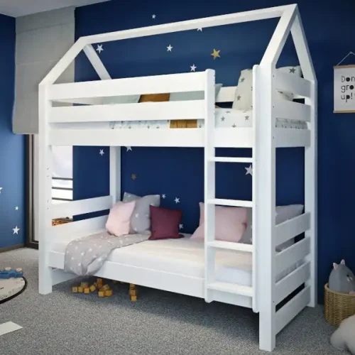 Białe łóżko piętrowe Jan z daszkiem