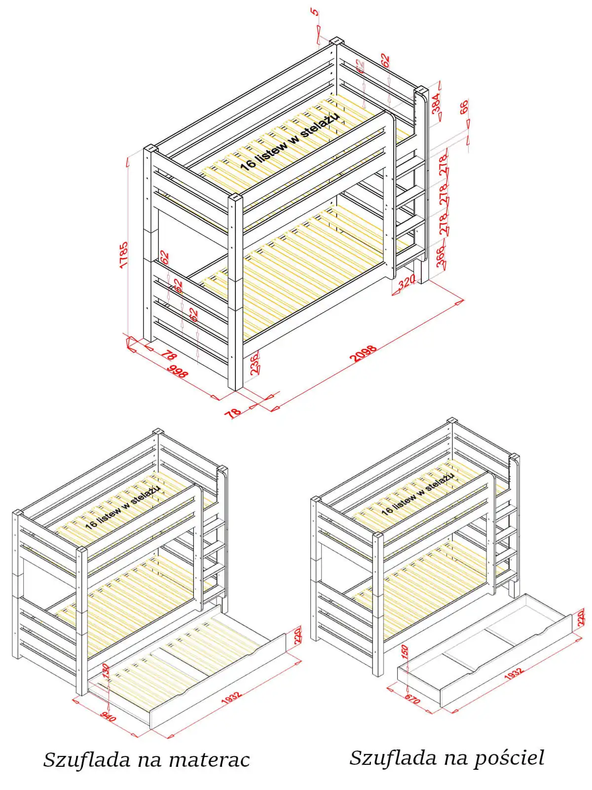 Sosnowe białe łóżko piętrowe Jan 13 Sosnowe białe łóżko piętrowe Jan - obrazek 13