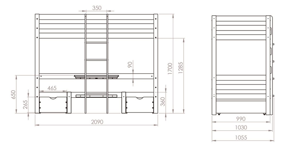 wymiary lozko pietrowe z biurkiem elen 1